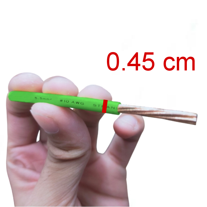Hand holding green insulated stranded copper wire with exposed conductor Royu AWG 10 Thhn Stranded Wire 30 Meters