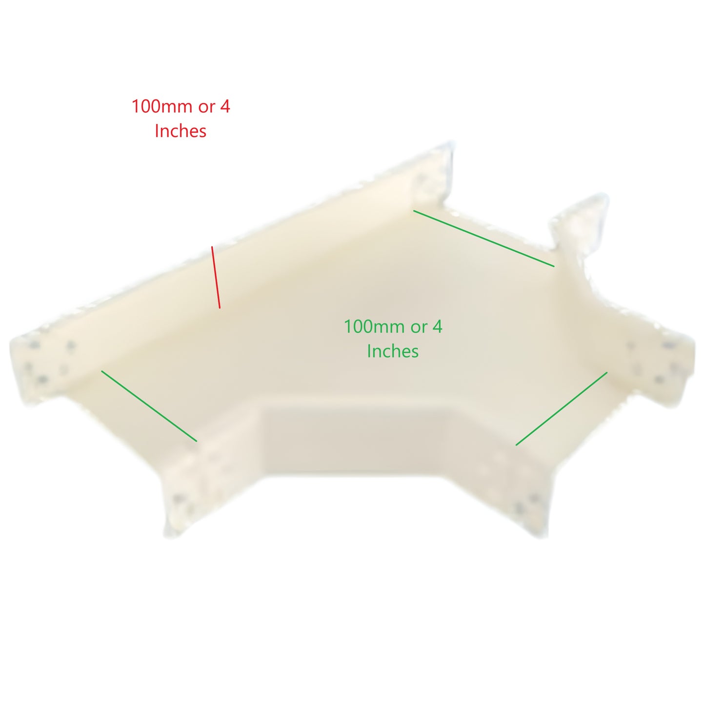 Royu Cable Tray Horizontal Tee in white plastic for cable management with 100mm or 4 inches dimensions