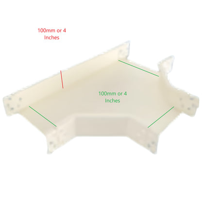 Royu Cable Tray Horizontal Tee in white plastic for cable management with 100mm or 4 inches dimensions