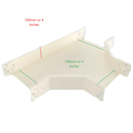 Royu Cable Tray Horizontal Tee in white plastic for cable management with 100mm or 4 inches dimensions