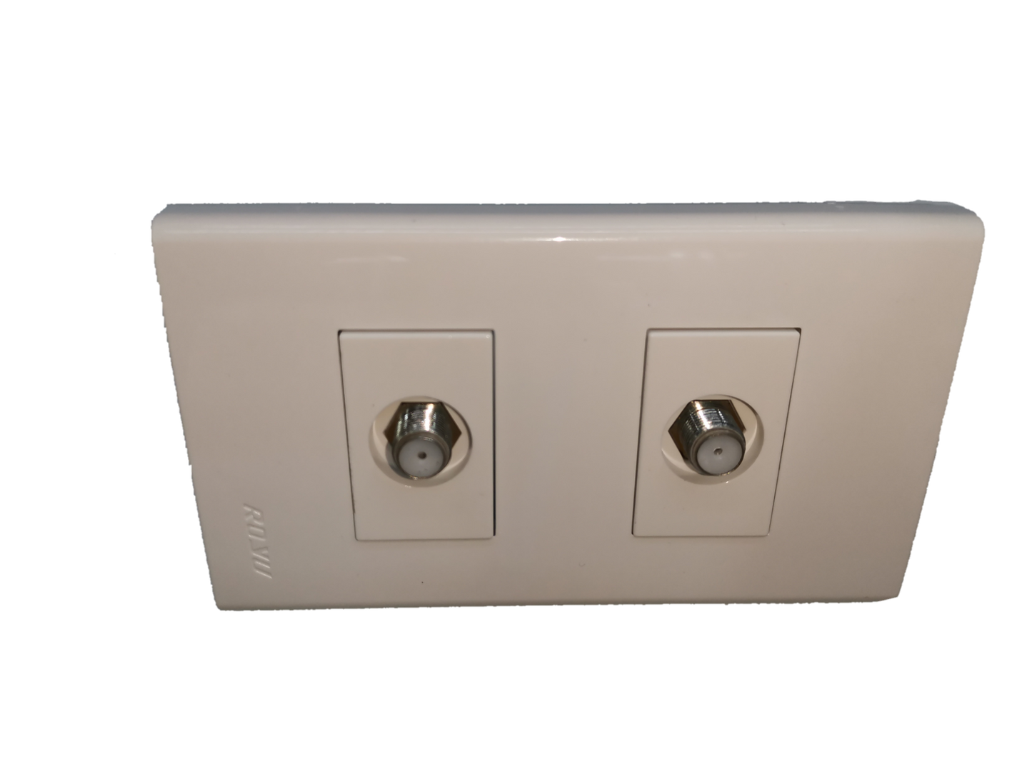 Royu Cable TV Outlet 2 Gang white wall plate with two coaxial cable connectors for TV connections