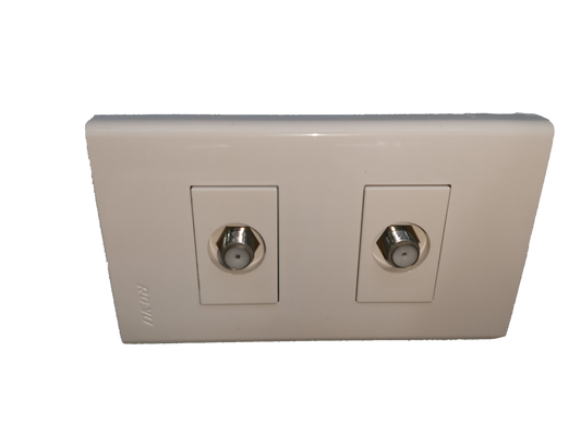 Royu Cable TV Outlet 2 Gang white wall plate with two coaxial cable connectors for TV connections