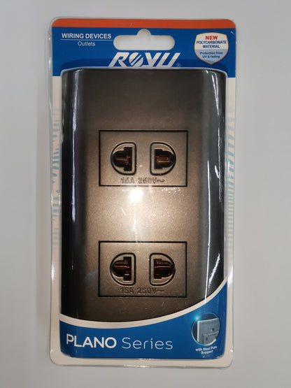 Royu dark gray plano series outlet with dual 15A 250V sockets in packaging