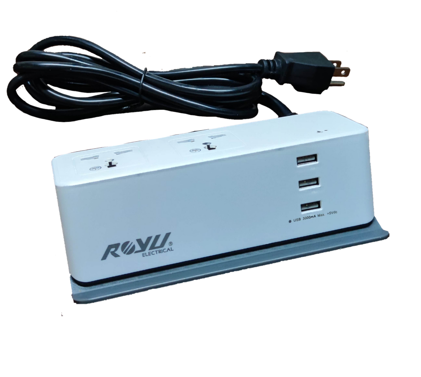 Royu Desk Extension Cord with 2 Gang featuring dual power sockets and three USB charging ports