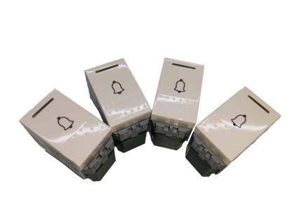 Royu Doorbell Switch RWS4 set of four white doorbell switches with bell icon and slot on black background