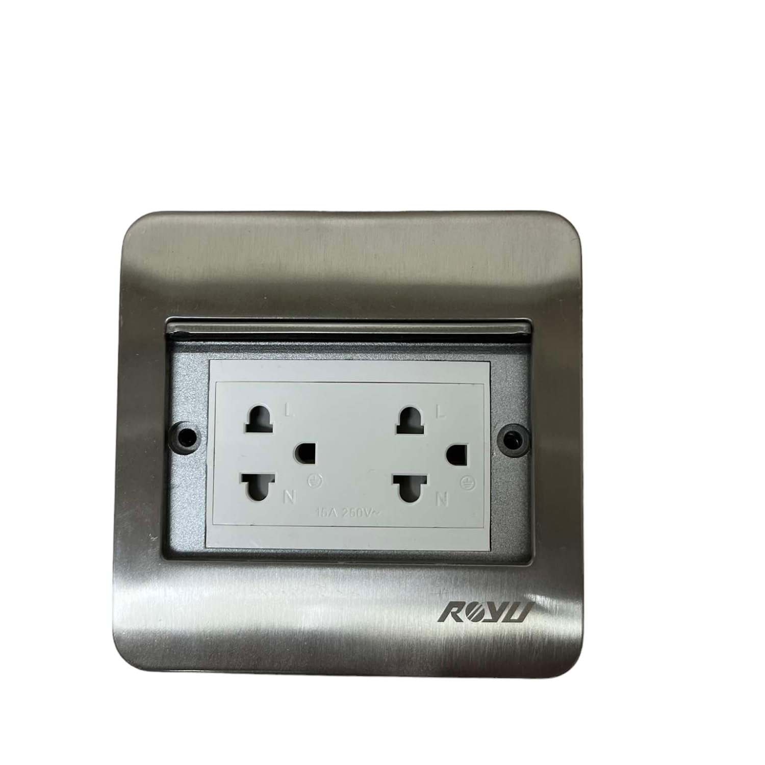 Royu Duplex Universal Outlet with Ground 16A in stainless steel frame power point