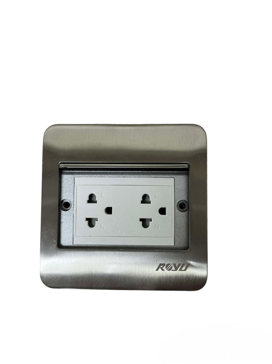 Royu Duplex Universal Outlet with Ground 16A in stainless steel frame power point