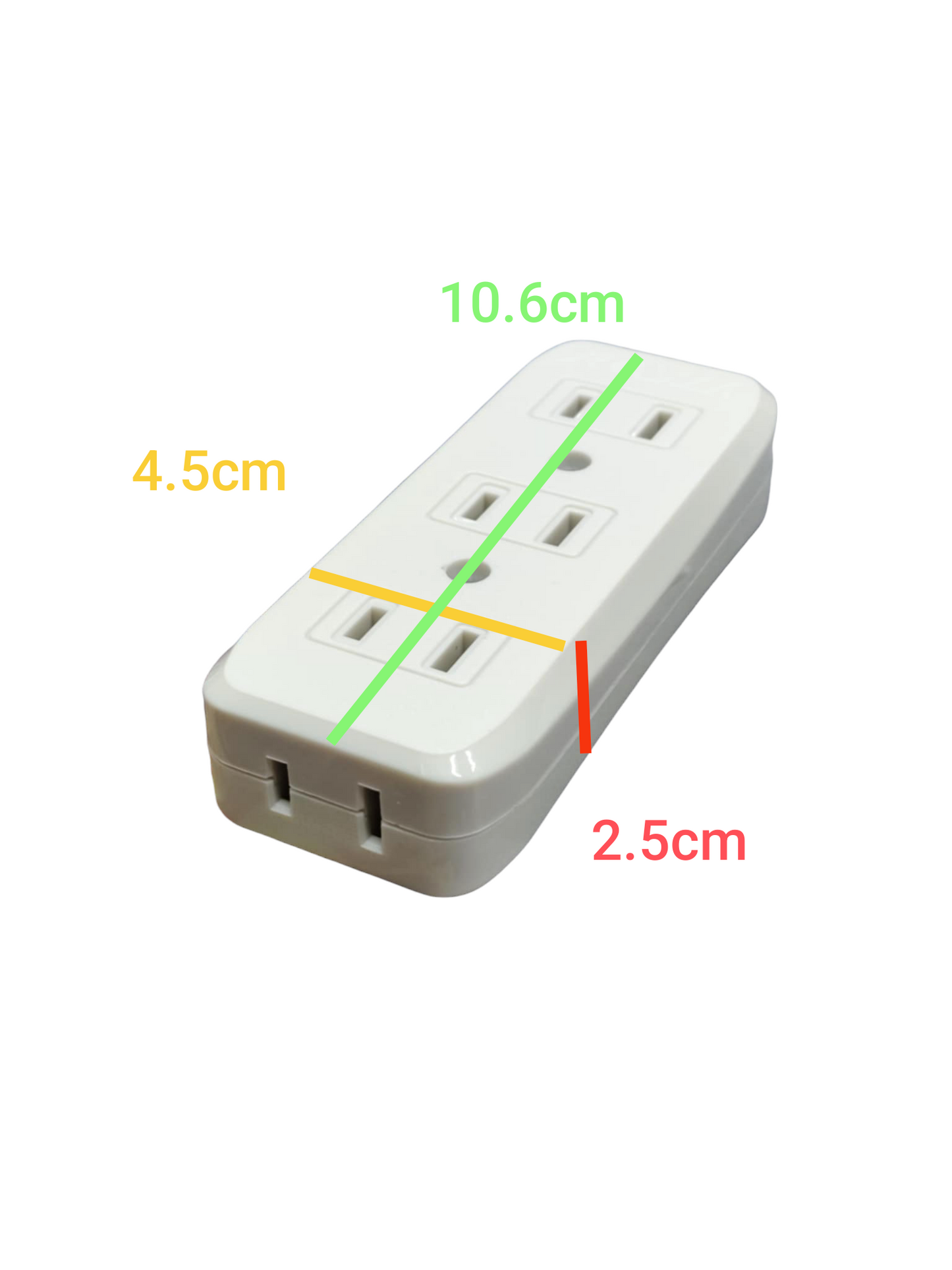 Royu 3 gang flat pin outlet white compact power adapter, slim 10.6cm length, 4.5cm width