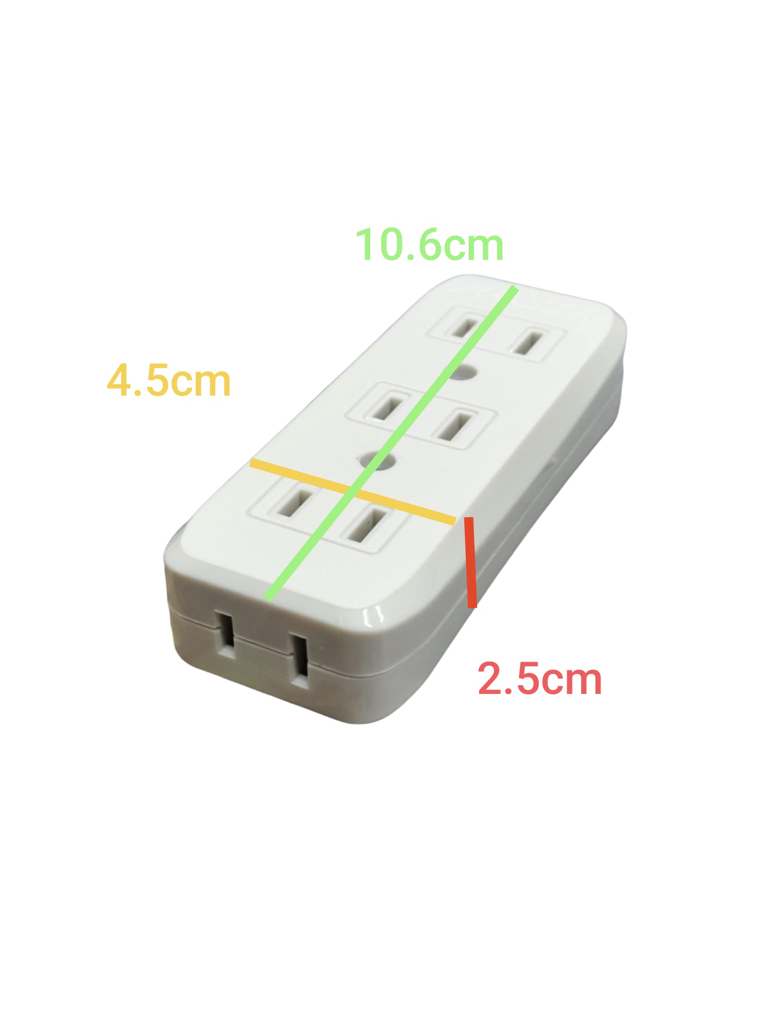 Royu 3 gang flat pin outlet white compact power adapter, slim 10.6cm length, 4.5cm width