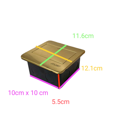 Royu Floor Outlet 1 Gang LAN Outlet with gold cover and black base measuring 11.6 cm by 12.1 cm
