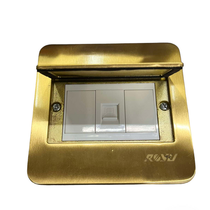 Royu Floor Outlet 1 Gang LAN Outlet with brass cover and white LAN port for floor installation