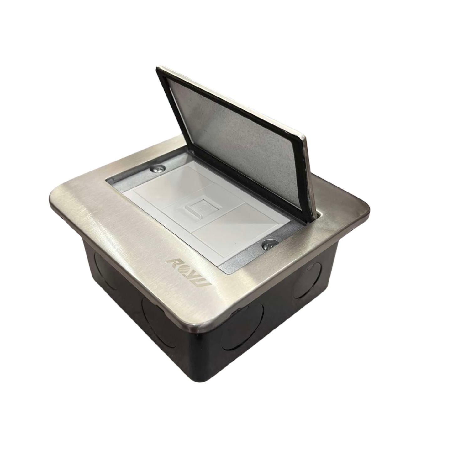 Royu Floor Outlet 1 Gang LAN Outlet with stainless steel cover and black plastic housing