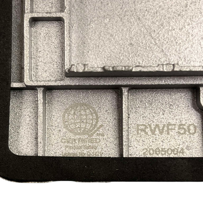 Close-up view of Royu Floor Outlet 1 Gang LAN Outlet with certification details on metal casing