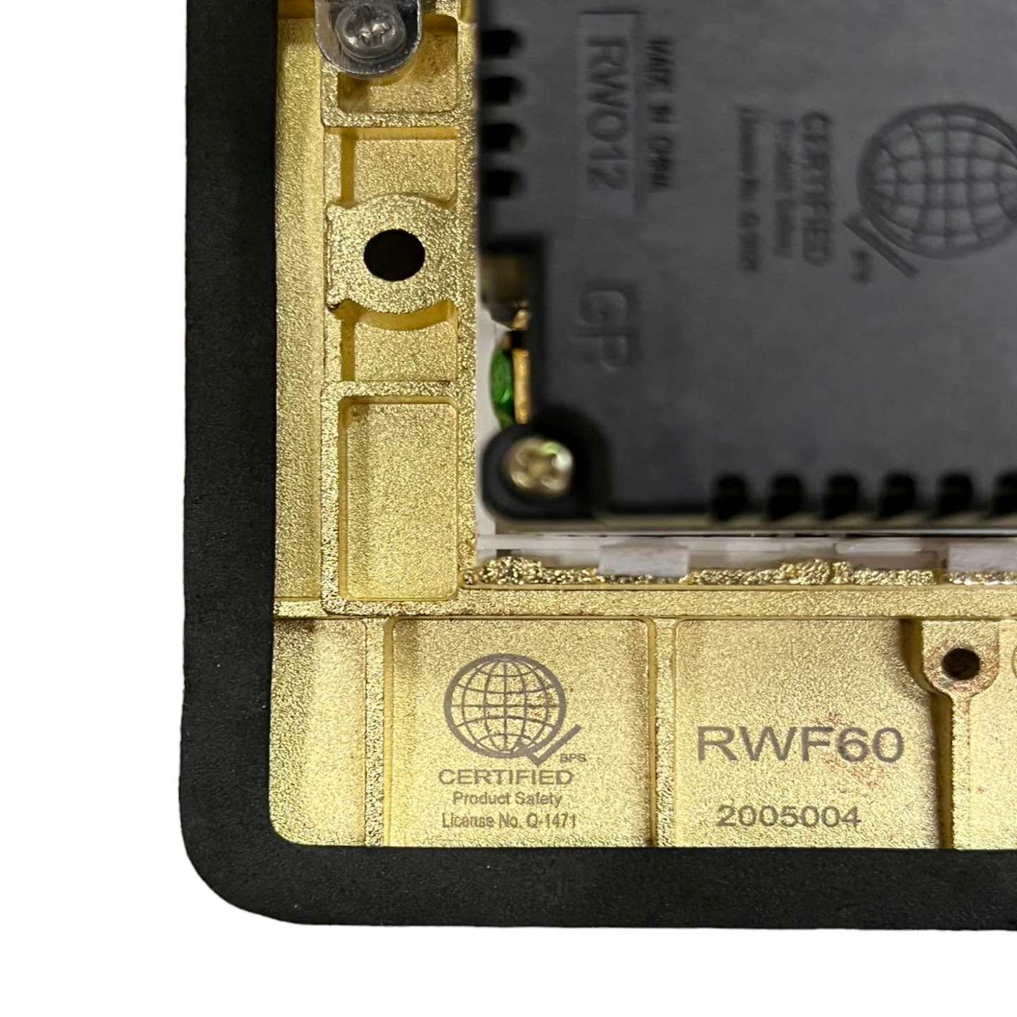 Close-up view of Royu Floor Outlet 2 Port USB Outlet 2100mAh with certification and model details
