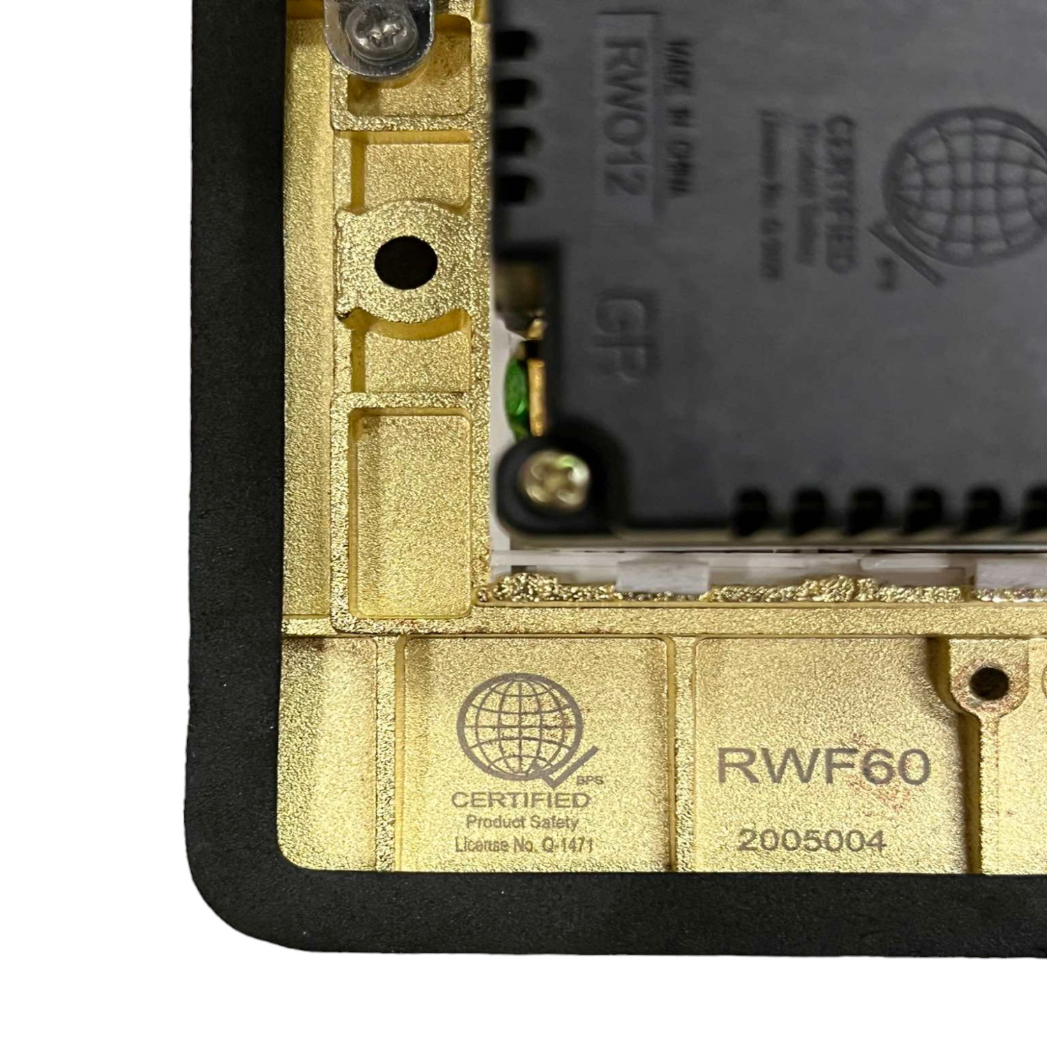 Close-up view of Royu Floor Outlet 2 Port USB Outlet 2100mAh with certification and model details