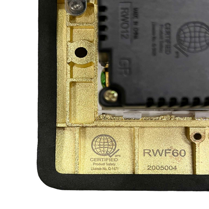 Close-up view of Royu Floor Outlet 2 Port USB Outlet 2100mAh with certification and model details