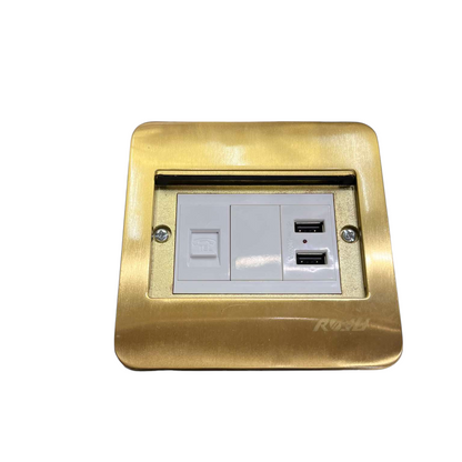 Royu Floor Outlet 2 Port USB Outlet 2100mAh with gold finish and dual USB charger ports