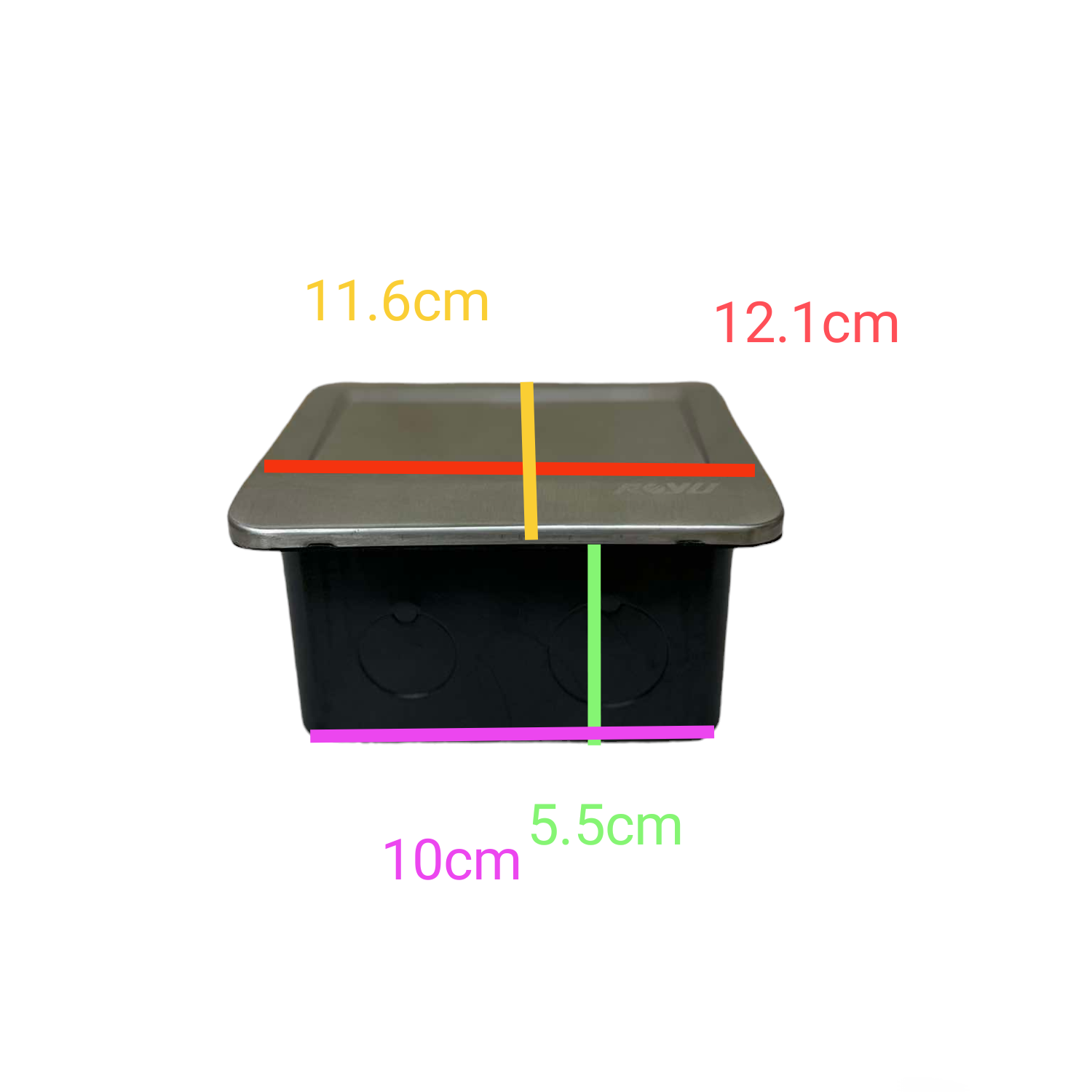 Royu Floor Outlet 4 Port USB Outlet with compact rectangular design and installed dimensions