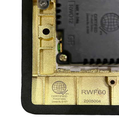 Close-up of Royu Floor Outlet 4 Port USB Outlet with certified product safety markings