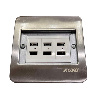 Royu Floor Outlet 6 Port USB Outlet with stainless steel cover and six USB charging ports