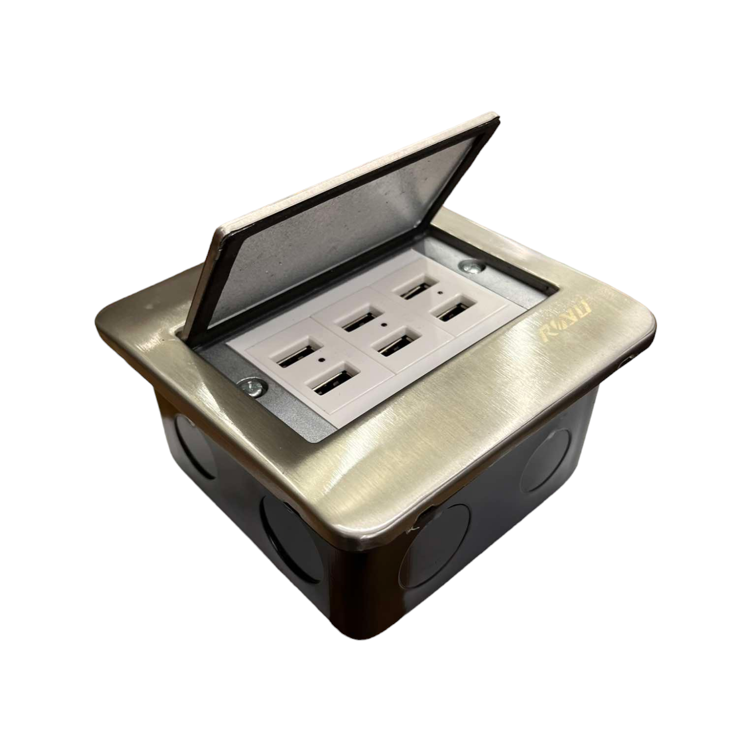 Royu Floor Outlet 6 Port USB Outlet with metal cover and six USB charging ports