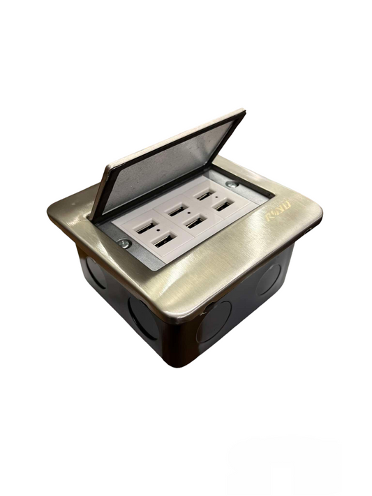 Royu Floor Outlet 6 Port USB Outlet with metal cover and six USB charging ports