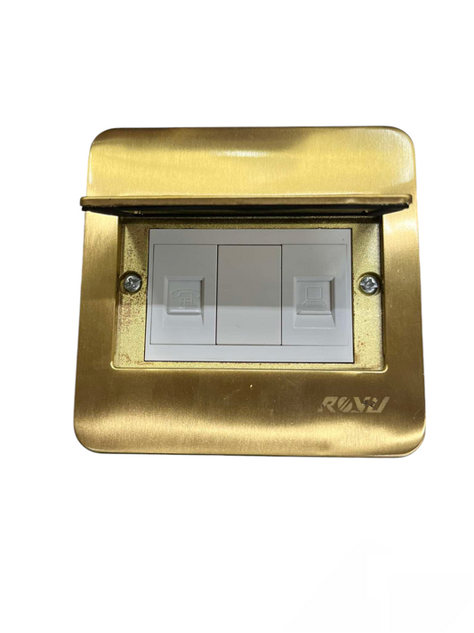 Royu Floor Outlet TEL and LAN Outlet with brass cover and white dual ports for connectivity