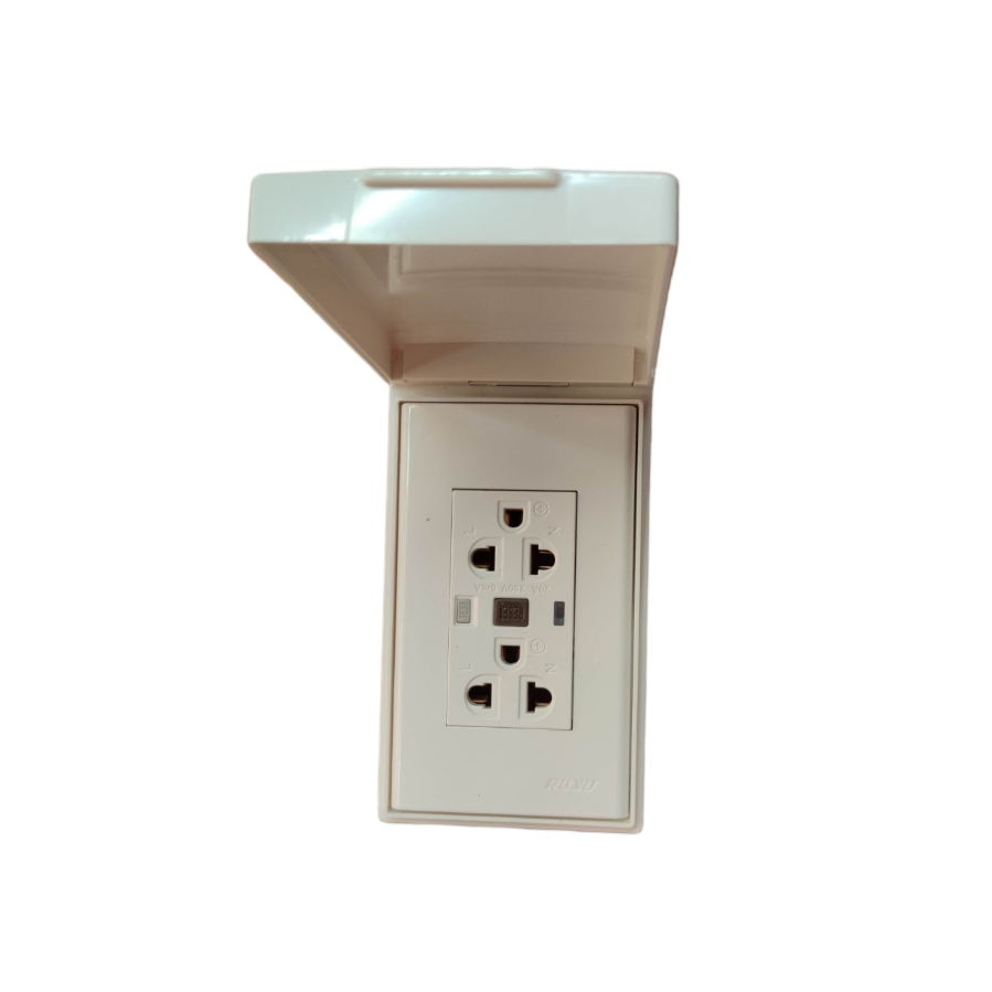 Royu GFCI outlet 20A 220V with protective cover and dual power sockets in white