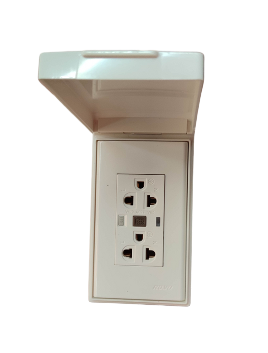 Royu GFCI outlet 20A 220V with protective cover and dual power sockets in white