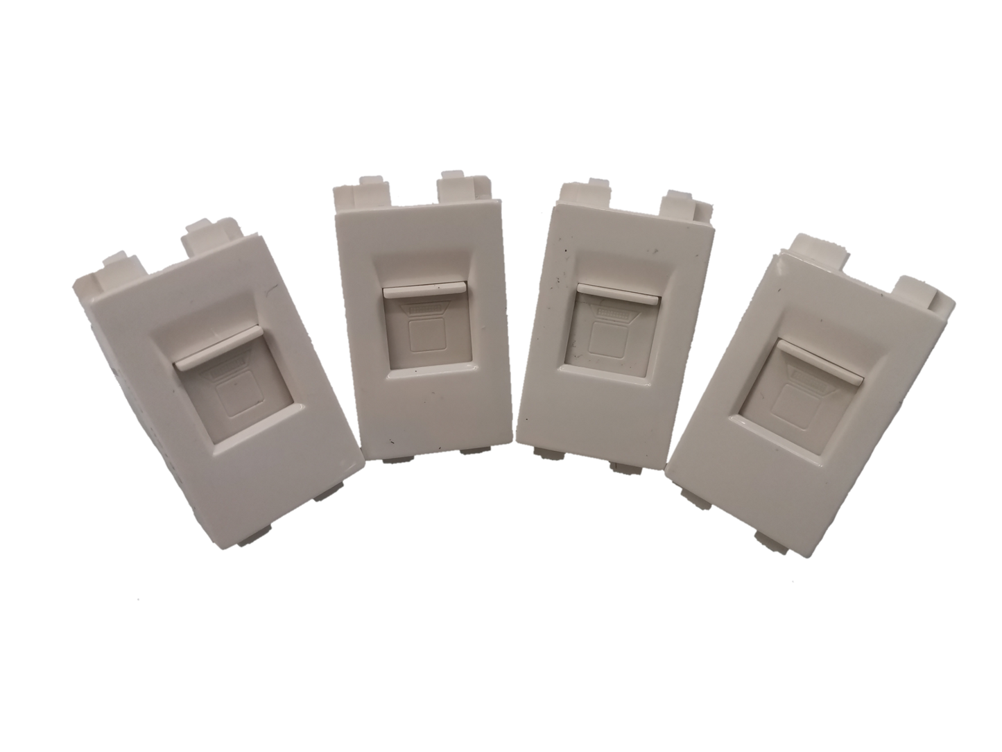 Set of four white Royu LAN Outlet RWX3 network wall sockets for wired internet connections