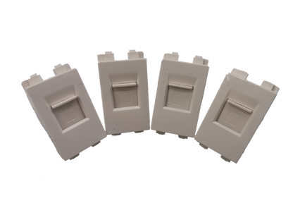 Set of four white Royu LAN Outlet RWX3 network wall sockets for wired internet connections