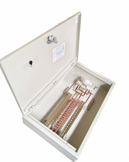 Royu MTS Main Miniature with Interlock 16 Branches electrical circuit box with open metal enclosure and interior copper wiring