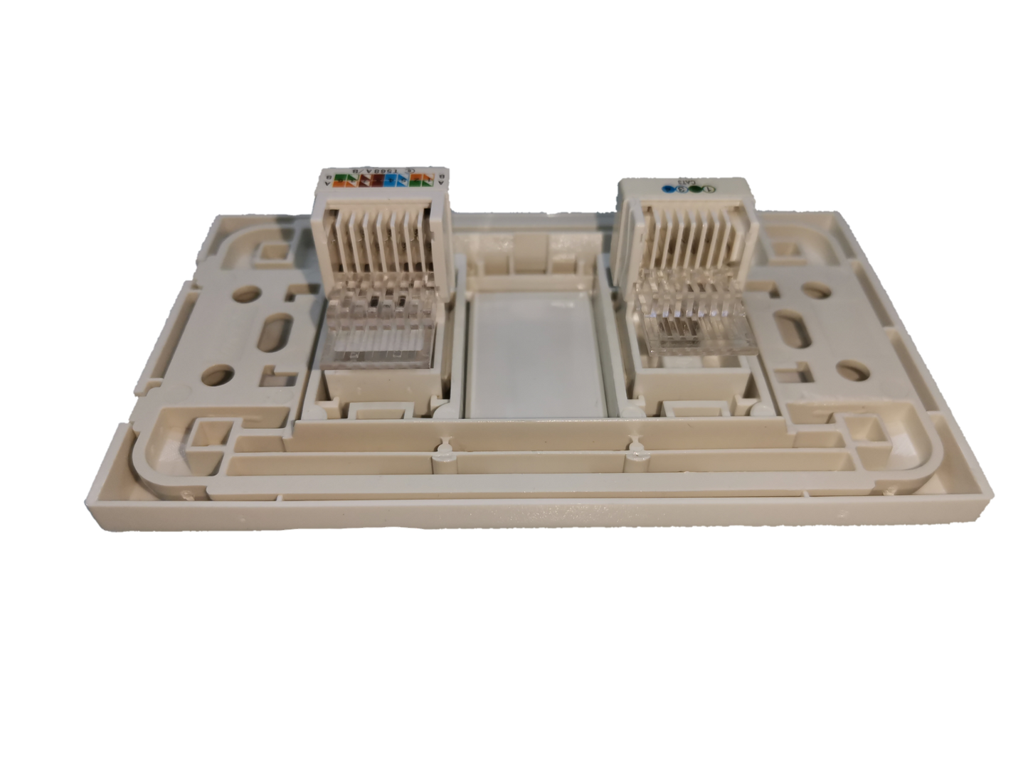 Royu network and phone wall plate with dual connector ports in beige for network and phone cables