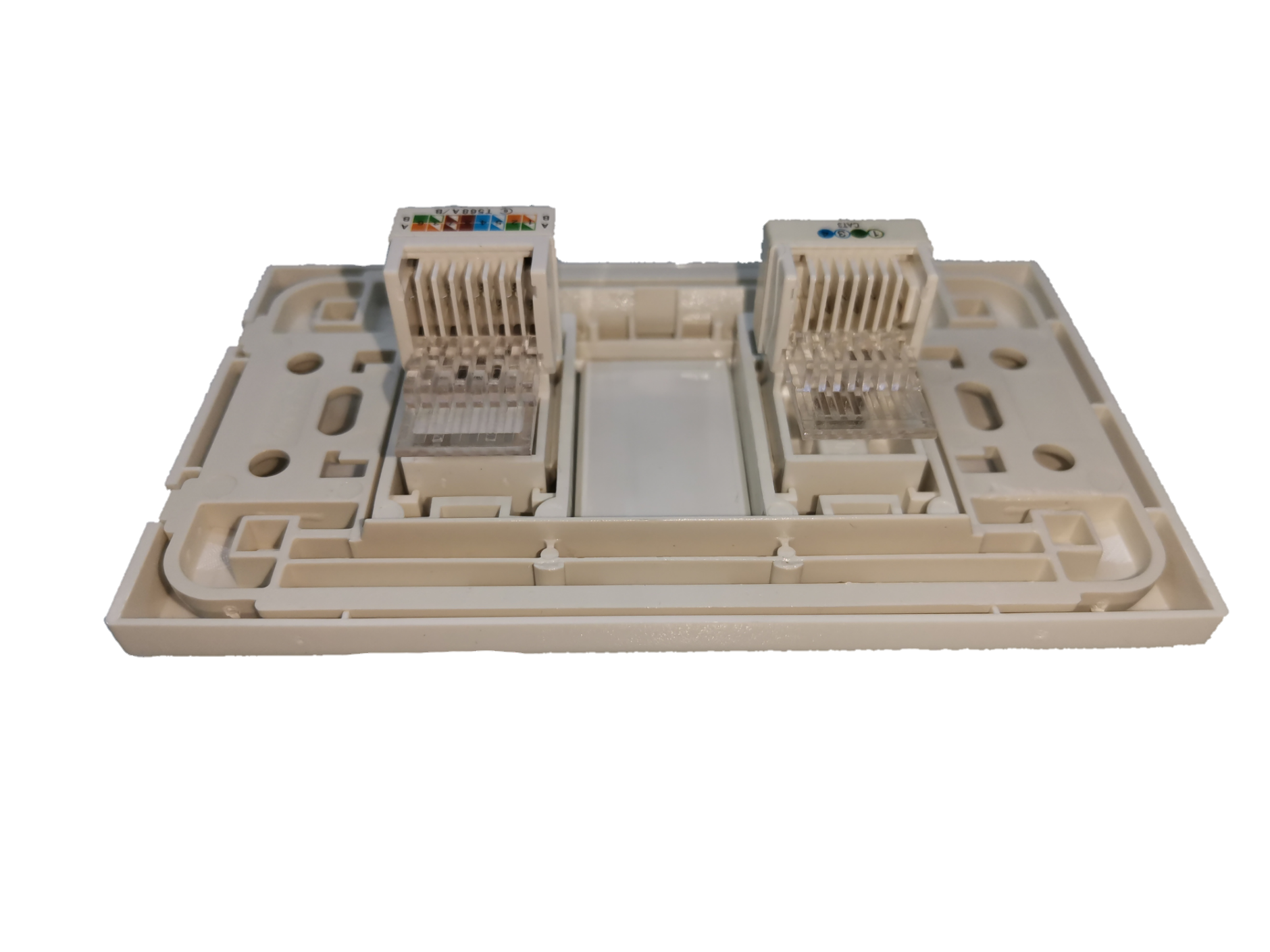 Royu network and phone wall plate with dual connector ports in beige for network and phone cables