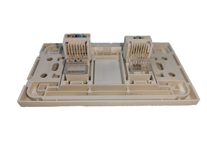 Royu network and phone wall plate with dual connector ports in beige for network and phone cables