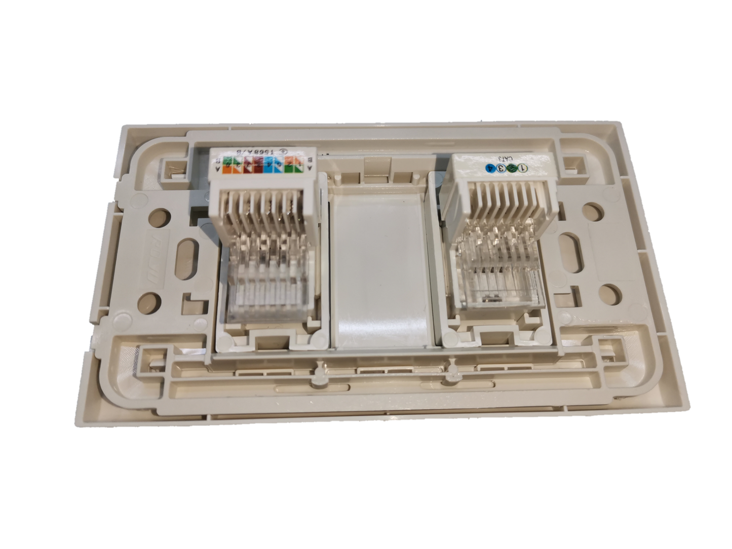 Royu network and phone wall plate with dual ports for network and telephone connections