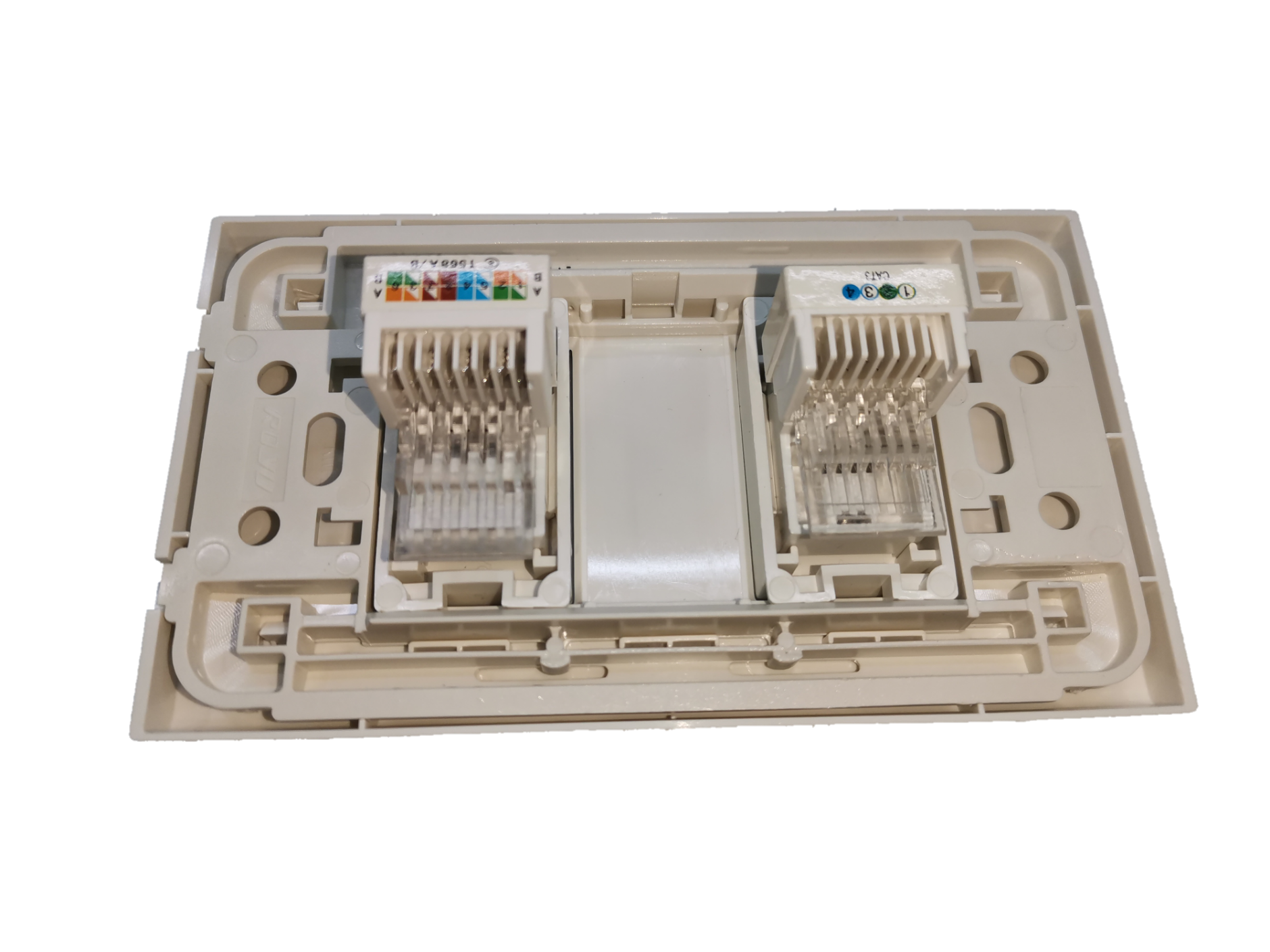 Royu network and phone wall plate with dual ports for network and telephone connections