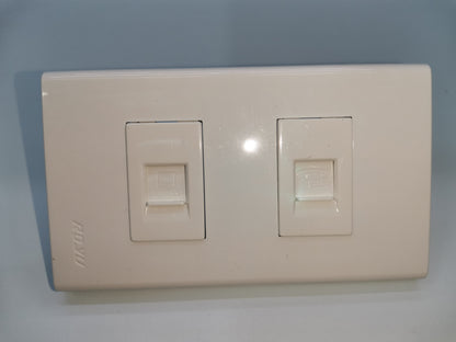 White Royu network and phone wall plate with two ports for network and telephone connection