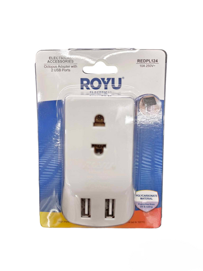 Royu Octopus Adapter with 2 USB Port travel adapter and converter in white packaging