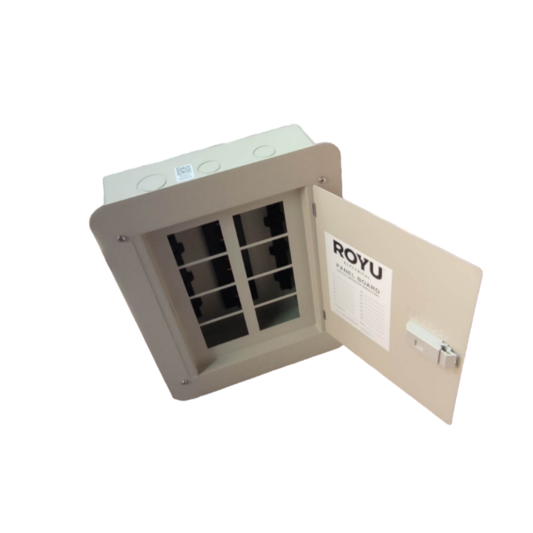 Royu Panel Board 4x4 8 Holes for 2 Pole Plug in with open door and white casing