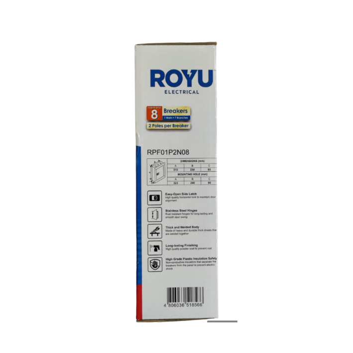 Royu Electrical Panel Board 4x4 8 Holes for 2 Pole Plug with easy-open latch and stainless steel hinges