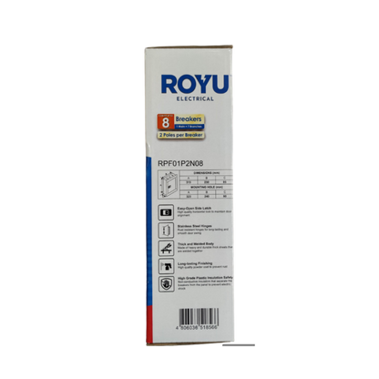 Royu Electrical Panel Board 4x4 8 Holes for 2 Pole Plug with easy-open latch and stainless steel hinges