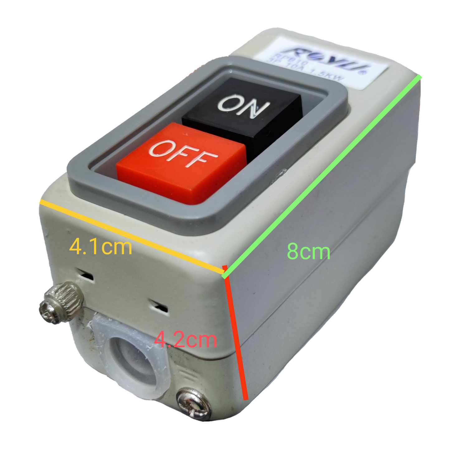 Royu Push Button Switch 10A 250V 3 Pole with red off and black on buttons for power control