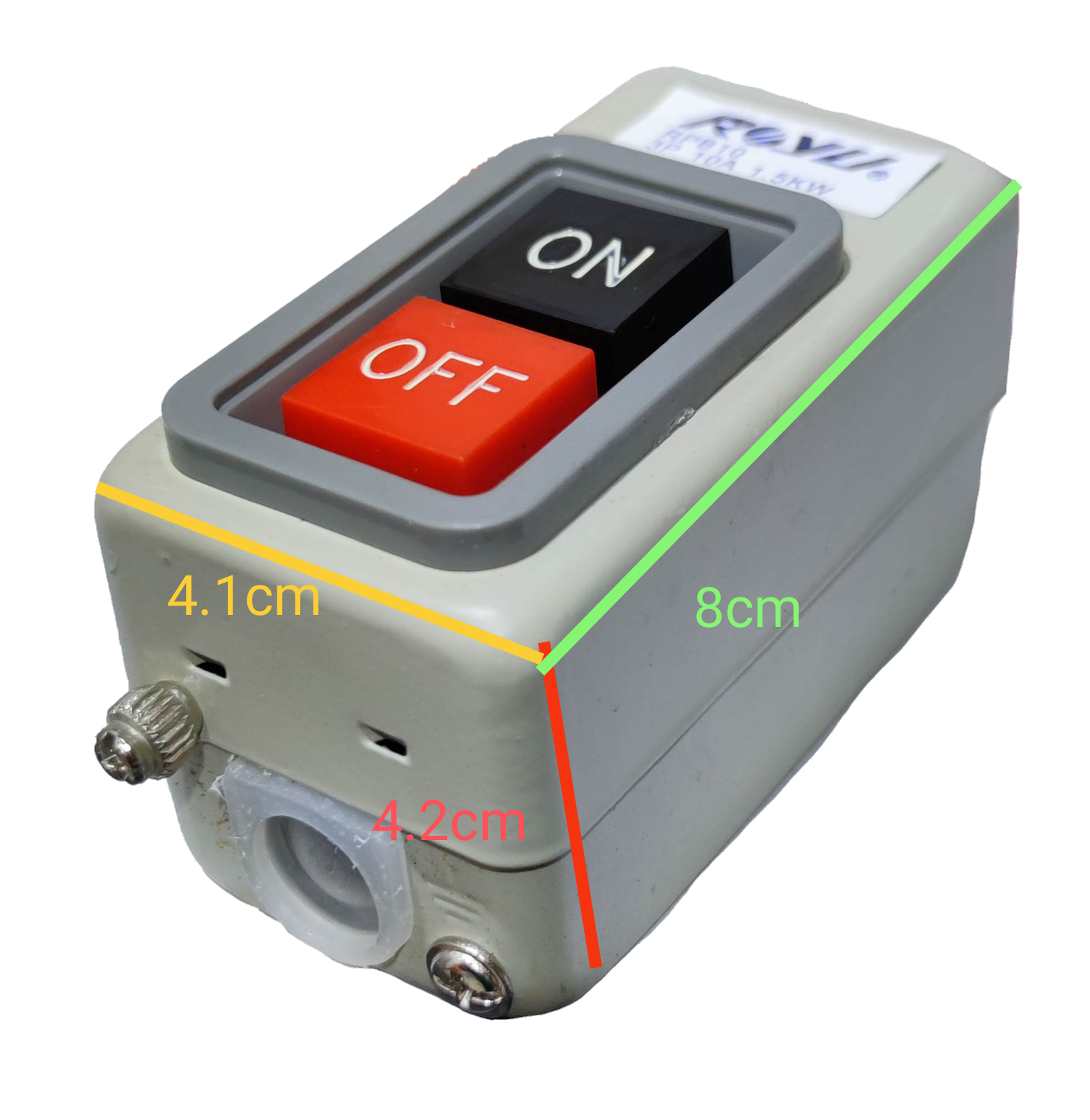 Royu Push Button Switch 10A 250V 3 Pole with red off and black on buttons for power control