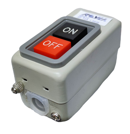 Royu Push Button Switch 10A 250V 3 Pole with red off and black on buttons in a gray housing