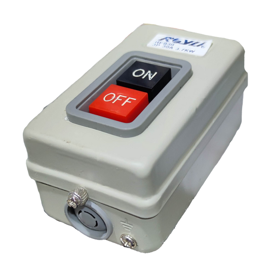 Royu Push Button Switch 30A 250V 3 Pole with black on and red off buttons in a gray casing