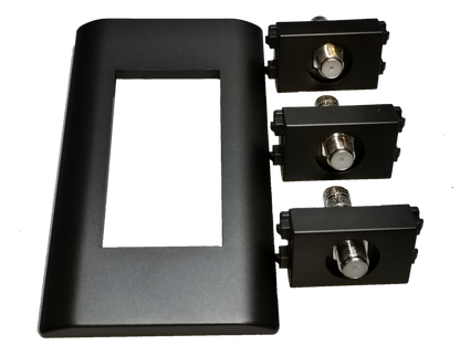 Royu 3 gang cable TV outlet matte black wall plate with three modular coax F connectors