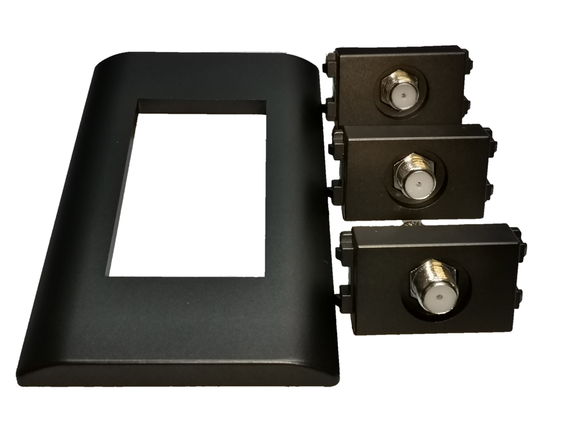 Royu 3 gang cable TV outlet black modular wall plate with three F type coax connectors