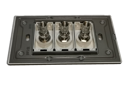 Royu 3 gang cable TV outlet three coax connectors on recessed metal mounting plate for wall installation