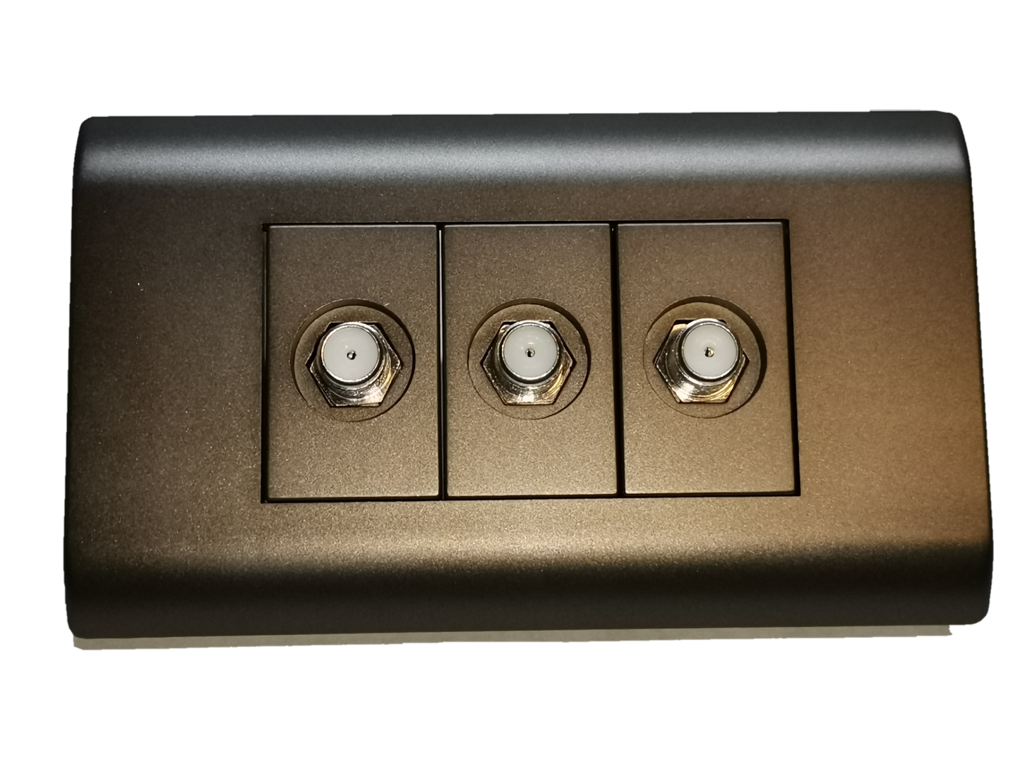 Royu 3 gang cable TV outlet metallic brown wall plate with three coax F connectors for TV distribution